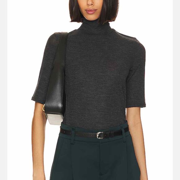 Vince Elbow Sleeve Turtleneck Wool Top Heather Charcoal Medium - Picture 7 of 12